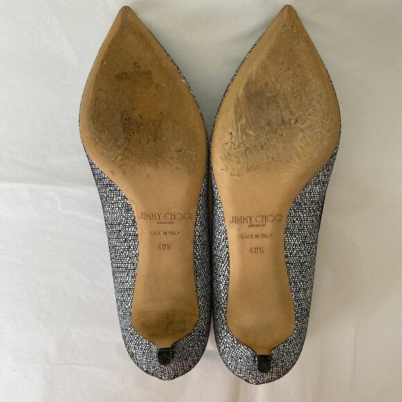 Jimmy Choo Allure Woven Raffia Pump Size 40.5 or 10.5 Black White Heels Luxury - Picture 10 of 12